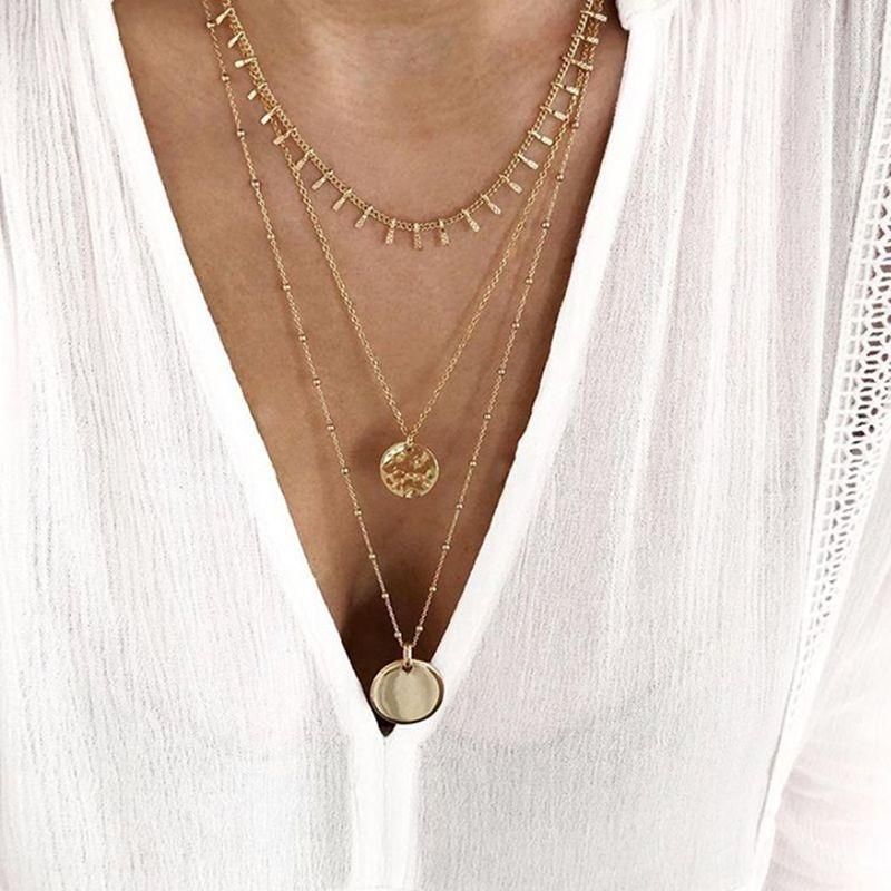 Creative Personality Geometric Alloy Bead Chain Necklace Nhgy153346
