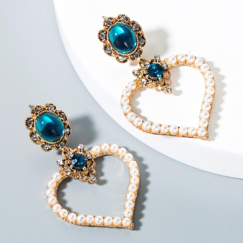Womens Heart-shaped Pearl Alloy Earrings Nhln153435