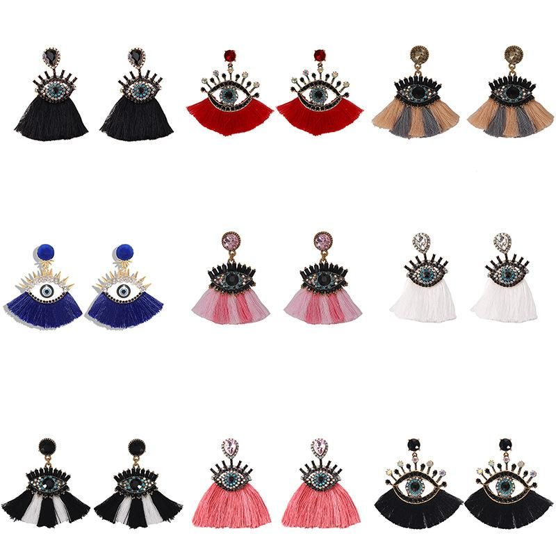 Fashion Alloy Diamond Devil's Eye Tassel Earrings Nhjq153555