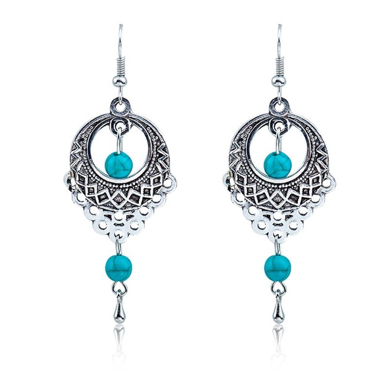 Fashion Vintage Ethnic Wind Hollow Turquoise Water Drops Tassel Earrings Nhdp148929