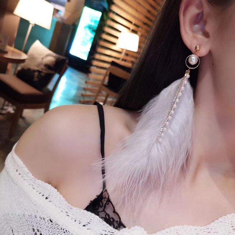 Japanische Und Koreanische Mode Süßes Mädchen Herz Perle Quaste Strass Kette Feder Lange Ohrringe Ohrringe Schmuck Frauen