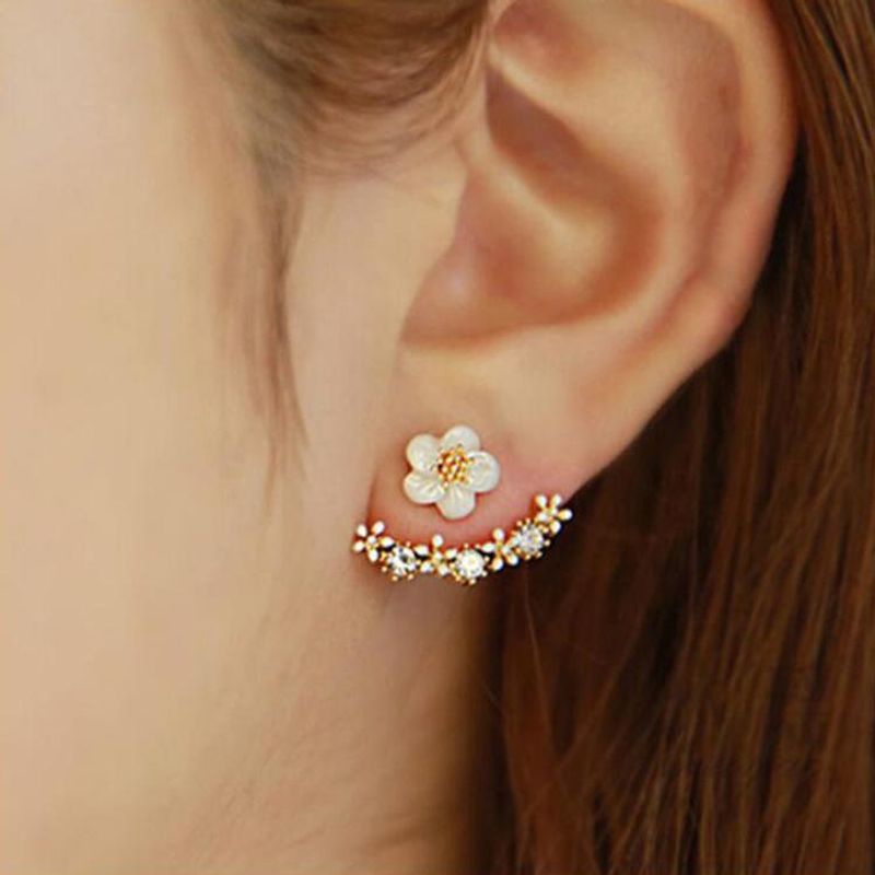 Flower Diamond Alloy Artificial Gemstones Earrings Ear Studs