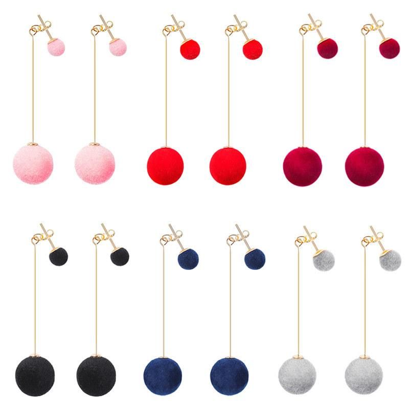 Sweet And Simple Size Plush Ball Long Tassel Earrings Nhdp149023