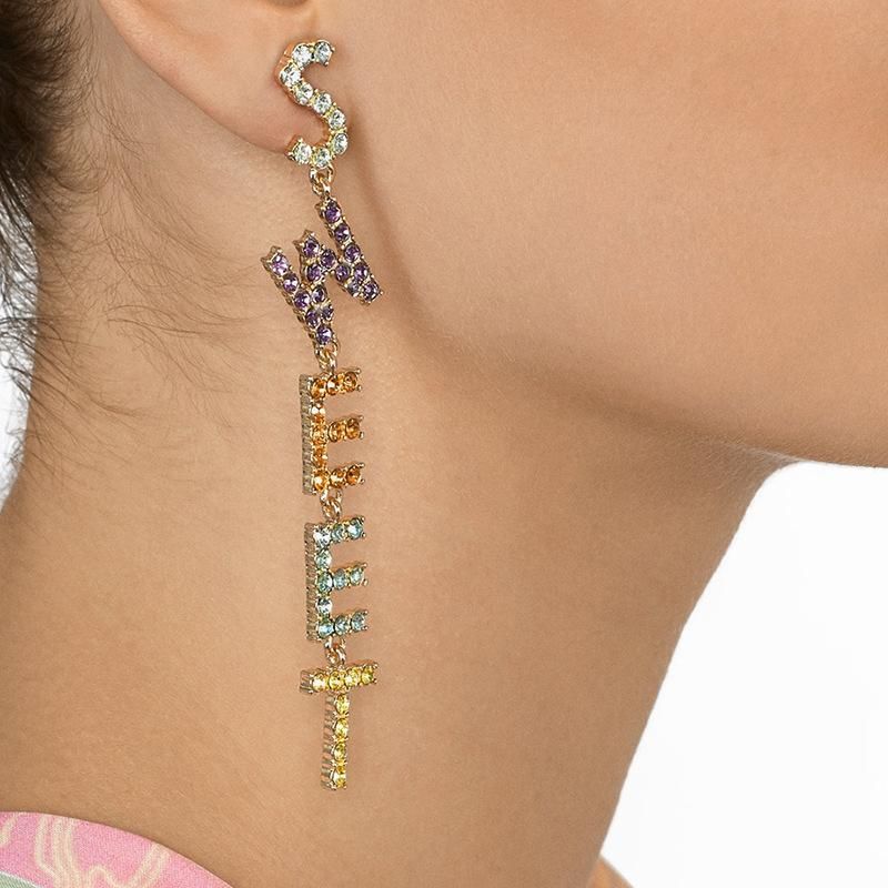 European And American Trend Design Letters Long Gemstone Earrings Nhjq149056