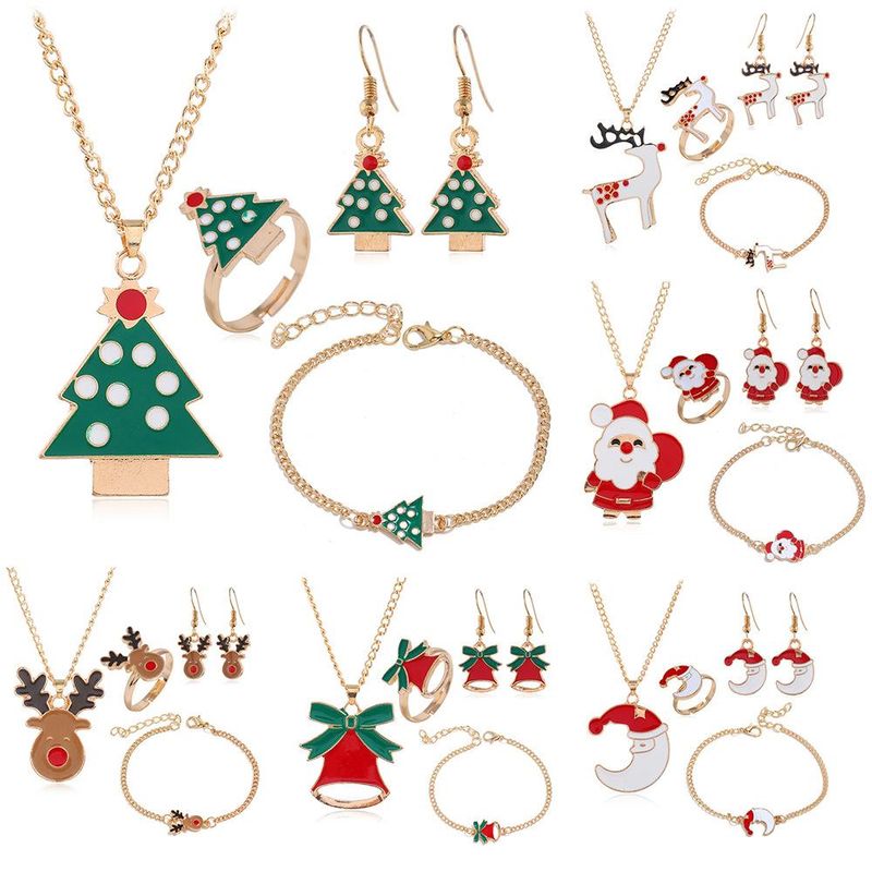 Fashion Christmas 4 Pics Jewelry Set Elk Bells Earrings Necklace Ring Bracelet Nhpv149116
