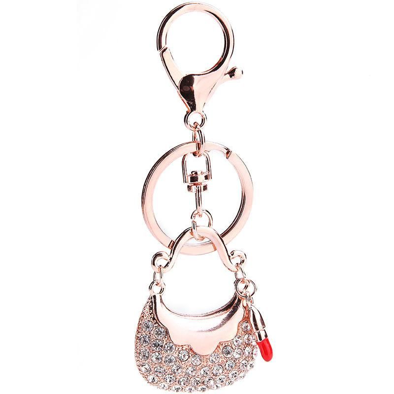 Artificial Gem Bag Lipstick Metal Keychain Nhmm153749