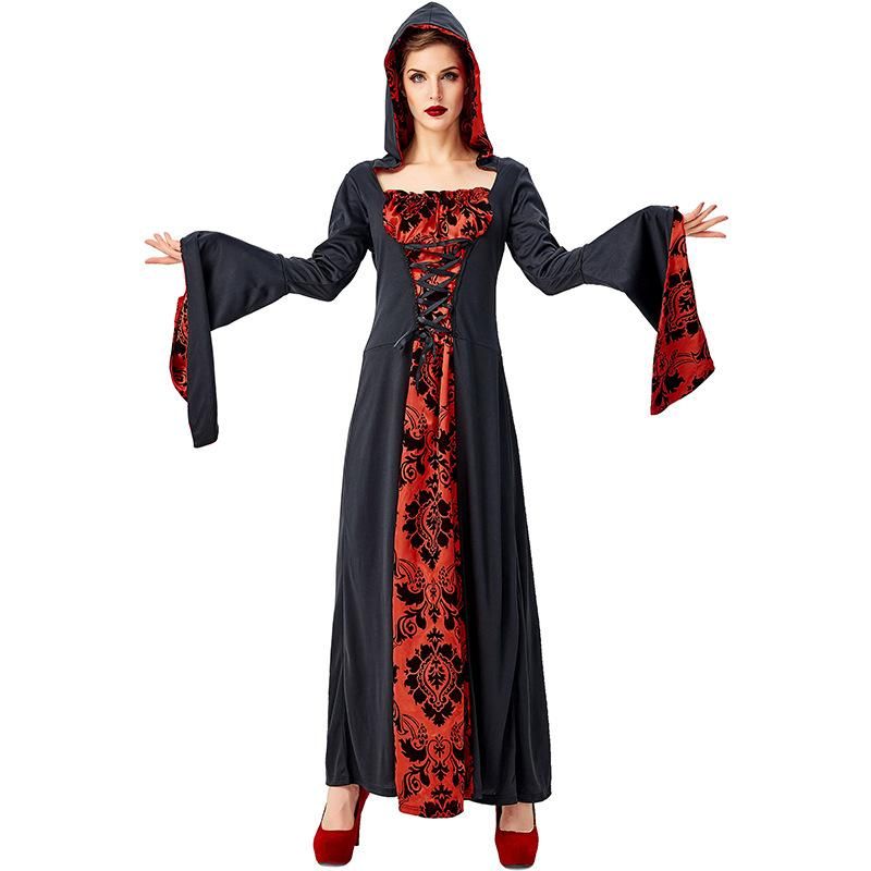 Halloween Cosplay Black Red Magician Robes Wizard Vampire Stage Costume Nhfe153919