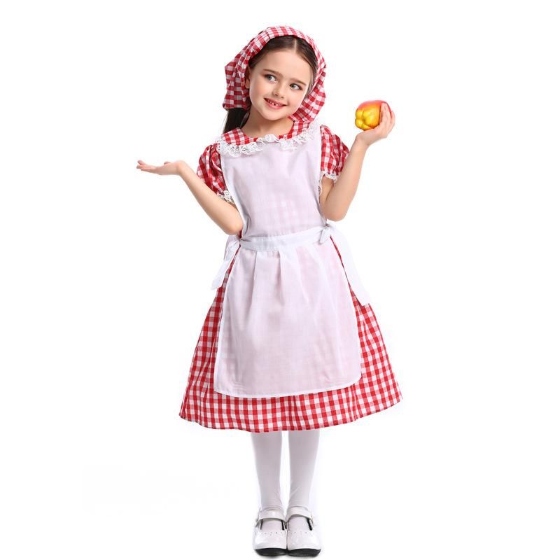 Halloween Cosplay Lace Red Plaid Beer Dress Maid Outfit Nhfe153945