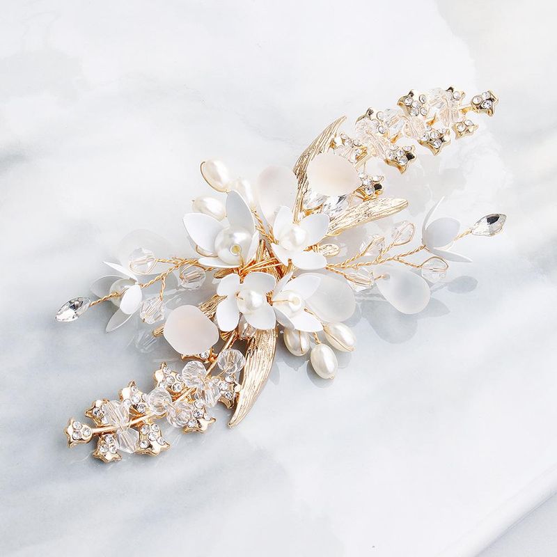 Style Coréen Belle Perle Barrettes Givré Cristal Perlé Fait Main Cheveux Accessoires Alliage Fleur Hanfu Côté Épingle À Cheveux