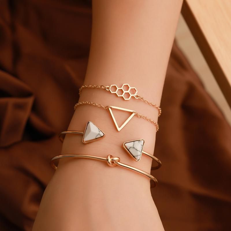 Alloy Knotted Triangle Honeycomb Bracelet Four-piece Nhdp154404