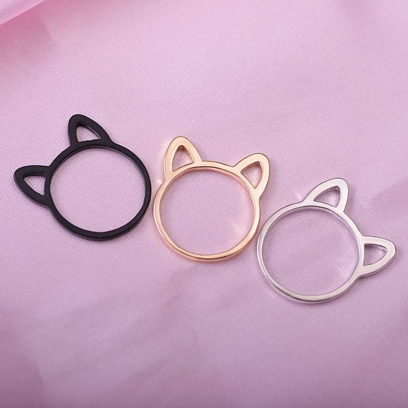 Japanisches Und Koreanisches Einfaches Kreatives Design Hohles Kätzchen Katzen Ohren Ring Tier Cartoon Schmuck Schwarz Beschichtet Ring