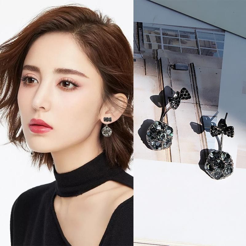 Kristallbogenknoten-ohrringe Weibliches Temperament Koreanische Persönlichkeit Einfache Rückseite All-match-internet-promi-ohrringe Süße Ohrringe