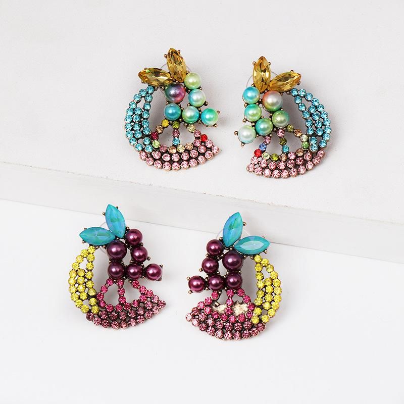 New Color Diamond-studded Pearl Fruit Earrings Nhjj154481