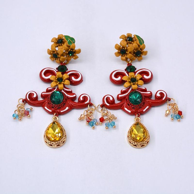 Fashion Flower Earrings With Gemstone Earrings Nhnt154510