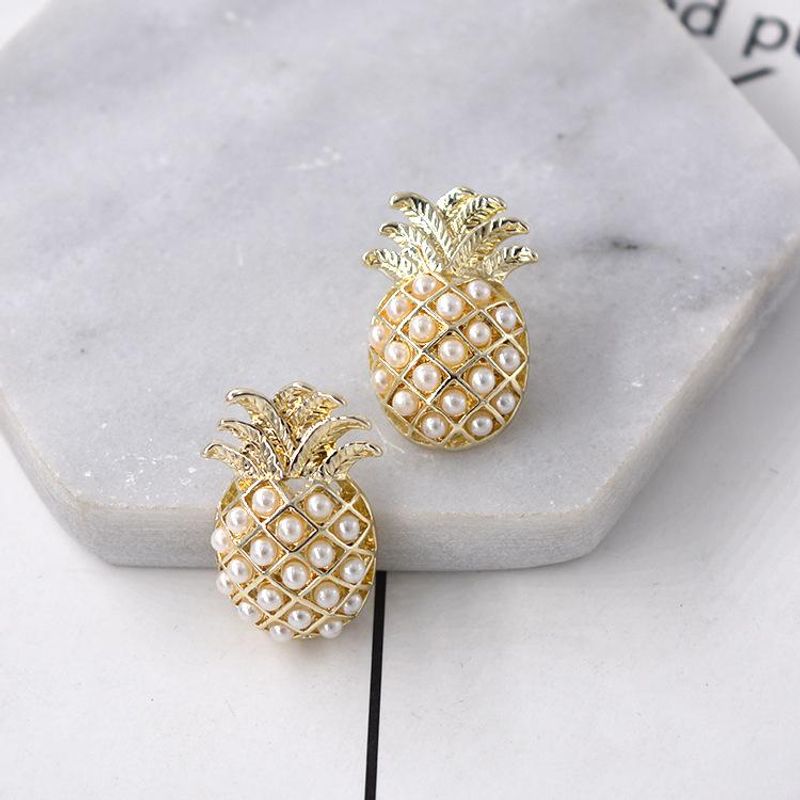 Creative Zircon Pearl Pineapple Alloy Earrings Nhnt154585