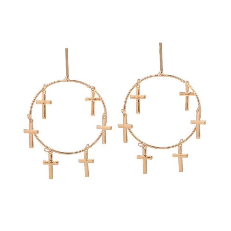 Simple Alloy Big Ring Jesus Faith Cross Earrings Nhhn154631