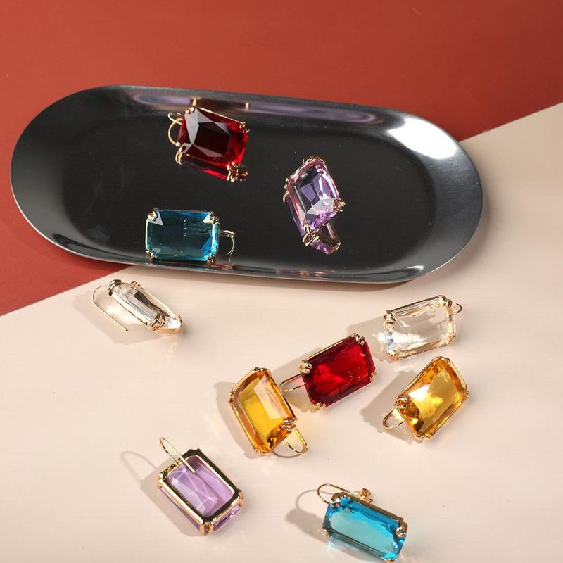 2019 Europäischer Und Amerikanischer Übertriebener Schmuck Mode Einfache Farbe Strass Ohrringe Quadratisches Glas Beliebte Ohr Haken Ohrringe Frauen