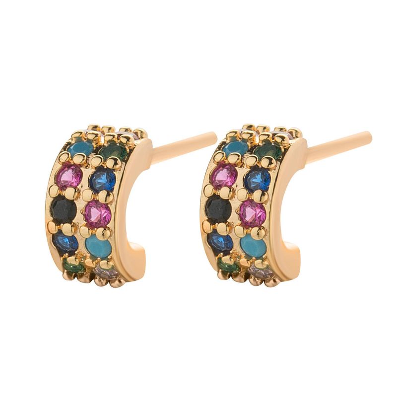 Fashion Geometric Colored Diamond Hoop Earrings Nhll154705