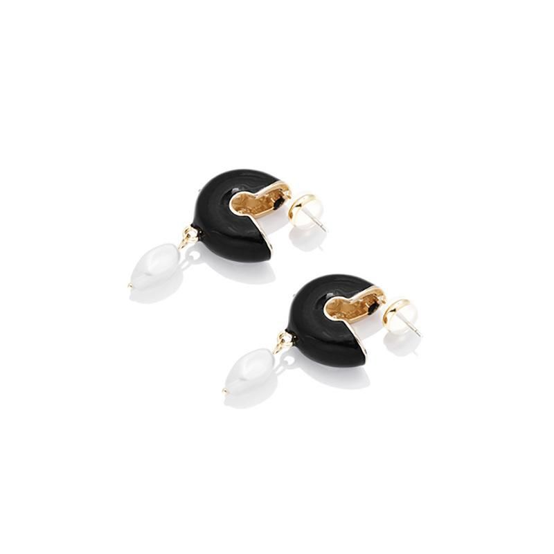 Simple Metal Geometric Pearl C-type Oil Drop Alloy Hoop Earrings Nhll154709
