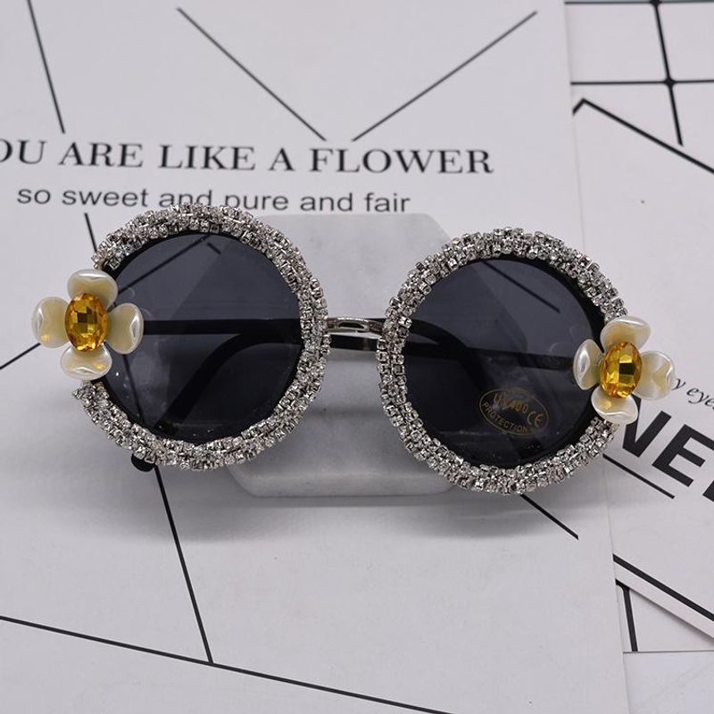 Europe And America Inlaid Colored Diamond Chrysanthemum Crystal Sunglasses Nhnt154983