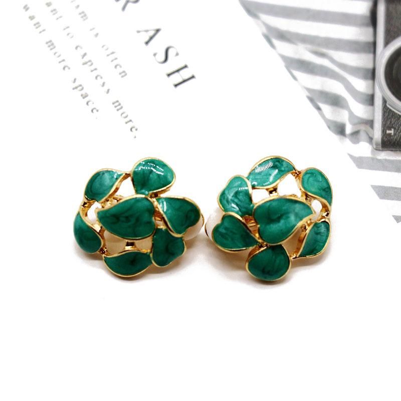 Green Leaves Hollow Round 925 Silver Needle Alloy Earrings Nhom155033
