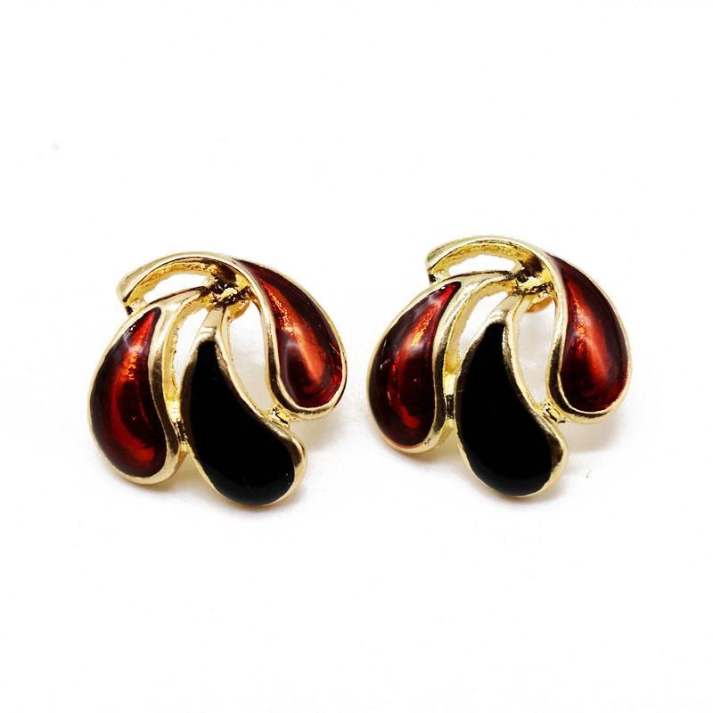 Fashion Black Red Drip Drop Leaf Shaped Earrings Nhom155076