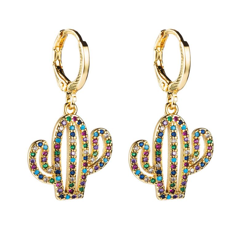 Creative Style Boucles D'oreilles Pour Les Femmes En Europe Et En Amérique Croix Frontière À La Mode Exotique Cactus Boucles D'oreilles Cuivre Micro Inlay Coloré Zircon Boucles D'oreilles