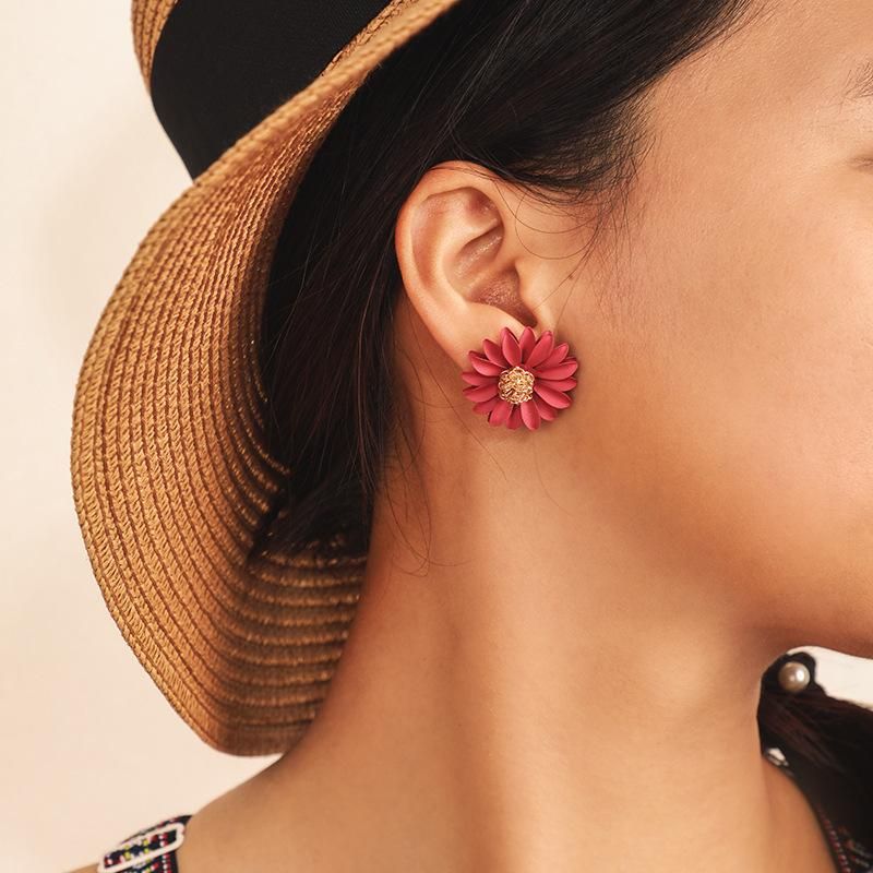 2019 Japan Und Südkorea Neue Europäische Und Amerikanische Mode Beliebte Legierung Sprüh Farbe Blumen Ohrringe Einfache Chrysanthemen Ohrringe