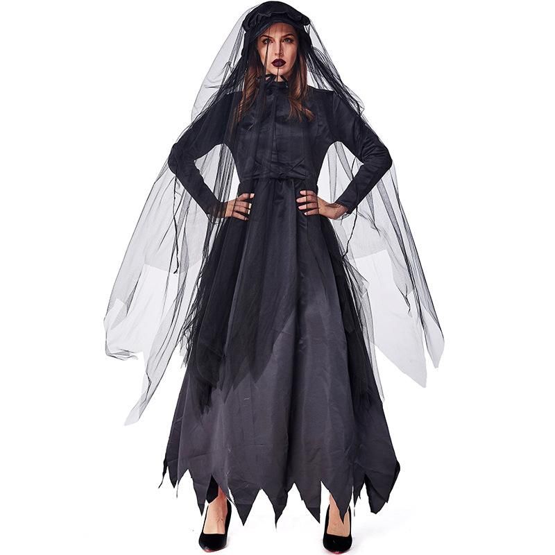 Halloween Party Carnival Black Zombie Ghost Bride Costume Nhfe155266