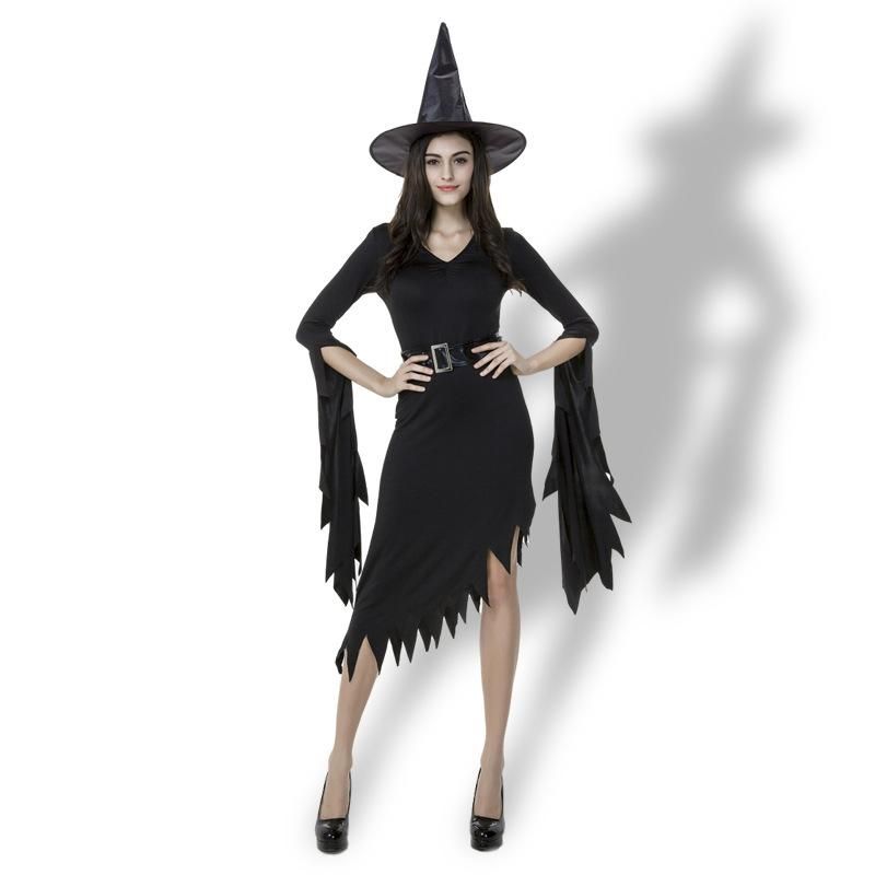 Sorcière Costumes Noir Irrégulière Nun Sorcière Robe Sorcière Longue Robe D'exportation Halloween Costume