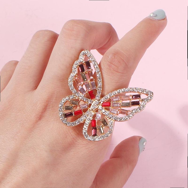 Fashion Hollow Three-dimensional Diamond Butterfly Ring Nhmd155401