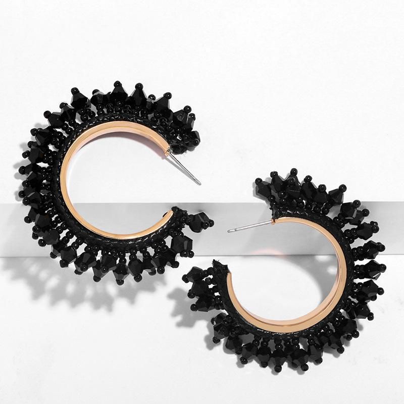 Beaded Acrylic C-shaped Hoop Earrings Nhas155412