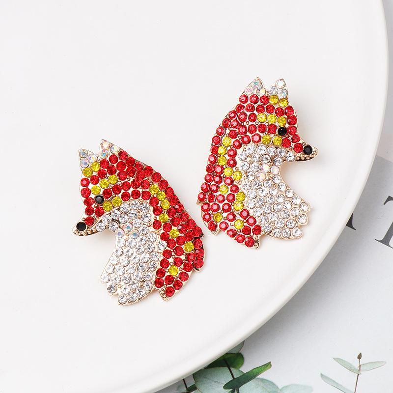 Fashion Color Diamond Fox Red Stud Earrings Nhjj155438