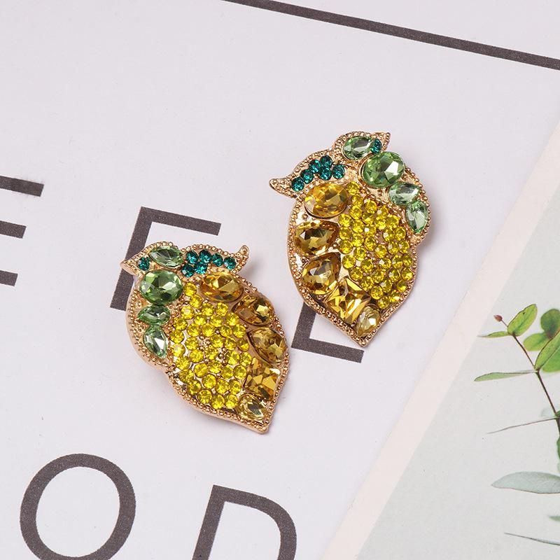 Colorful Diamond Fruit Lemon Stud Earrings Nhjj155451