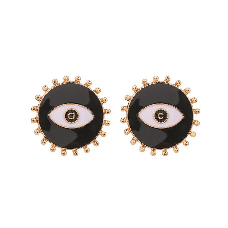 Simple Alloy Black Dripping Round Devil's Eye Stud Earrings Nhhn155531