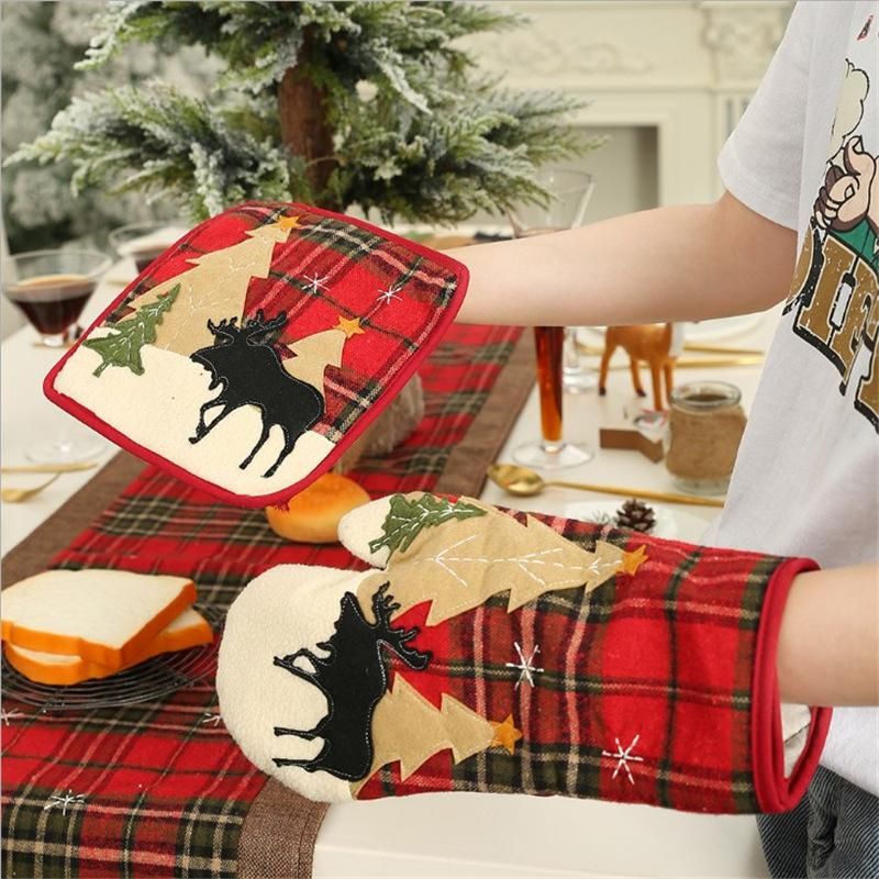 Christmas Decoration Plaid Cloth Insulation Gloves Microwave Oven Gloves Nhmv155572