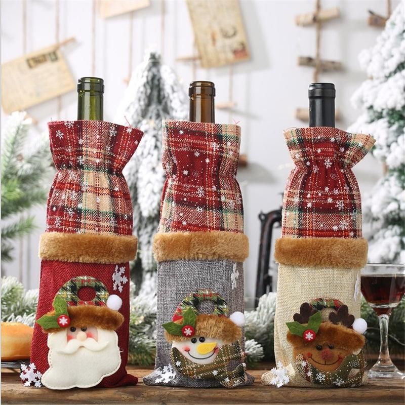 New Christmas Decorations Plaid Linen Bottle Set Nhmv155586