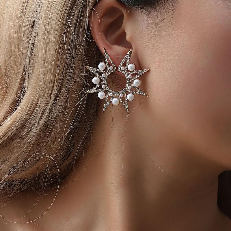 Fashion Geometric Exaggerated Pearl Artificial Gemstone Earrings Nhdp149290