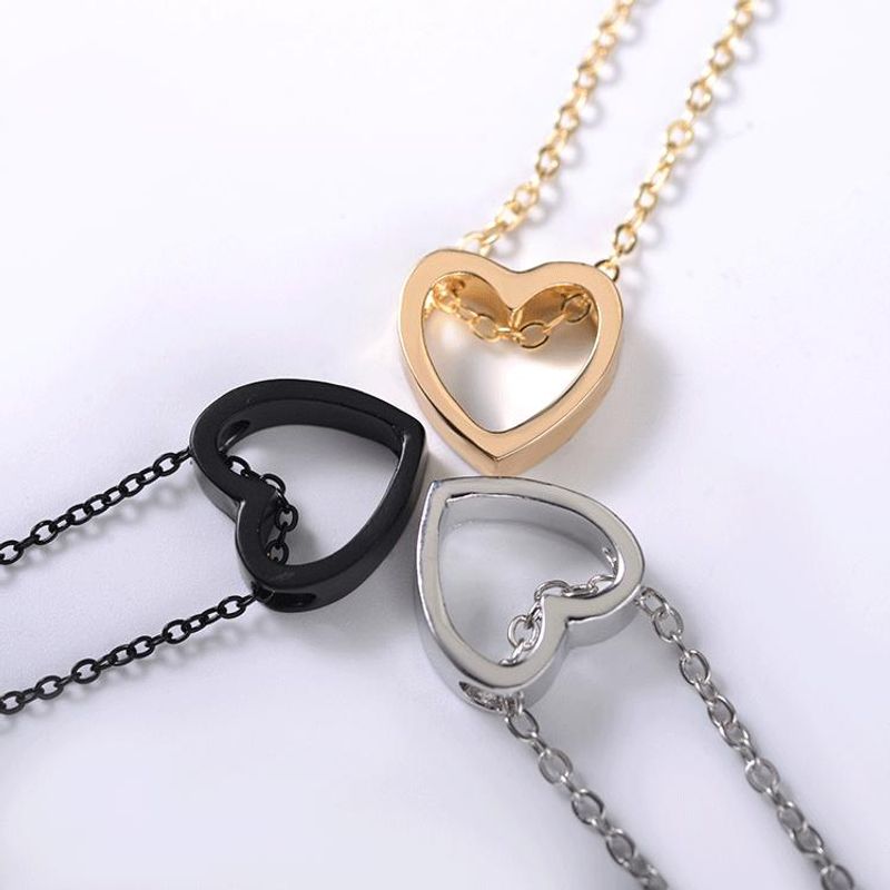 Korean Style Hollow Heart Love Heart Heart Couple Stainless Steel Color Necklace Nhdp149373