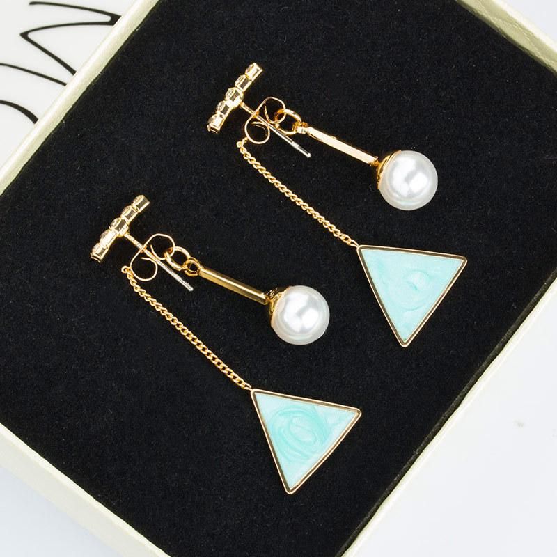 Fashion Flash Diamond Pearl Triangle Oil Rear Hanging Earrings Nhdp149391