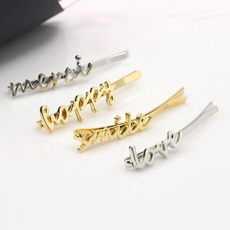 Europäische Und Amerikanische Neue Haarschmuck Einfache Liebe Brief Haarnadel Ein-wort-clip Legierung Kopfschmuck Seiten Clip 2 Yuan Shop Versorgung Großhandel