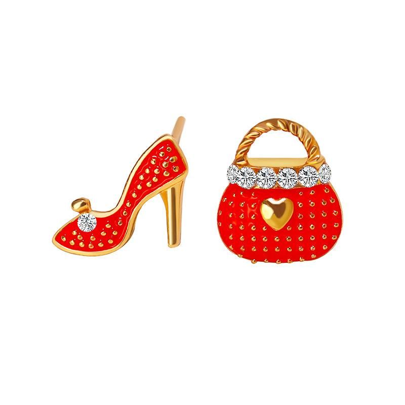 Fashion Bag High Heels Asymmetric Diamond Stud Earrings Nhdp155619