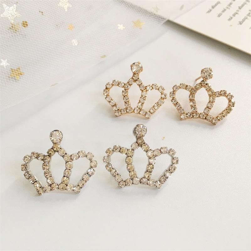 Small Rhinestone Shiny Crown Stud Earrings Nhdp155627