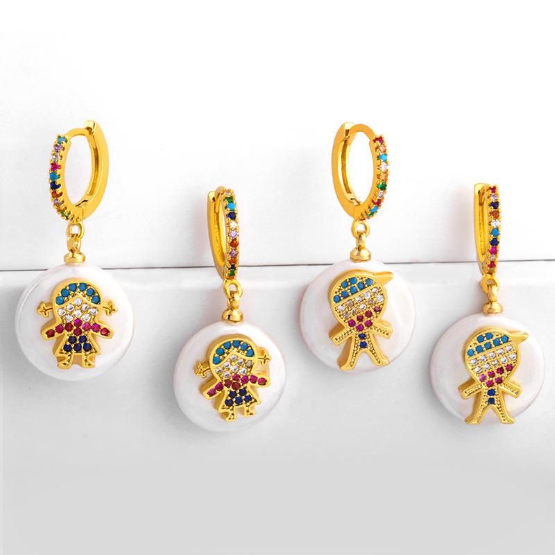 Japanische Und Koreanische Kreative Persönlichkeit Einfache Barock Perlen Ohrringe Mikro Eingelegte Farbige Zirkon Jungen-und Mädchen Ohrringe Err51
