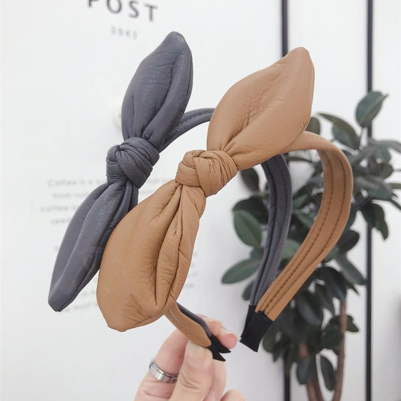 Fashion Pu Faux Leather Rabbit Bow Hair Band Nhsm155743