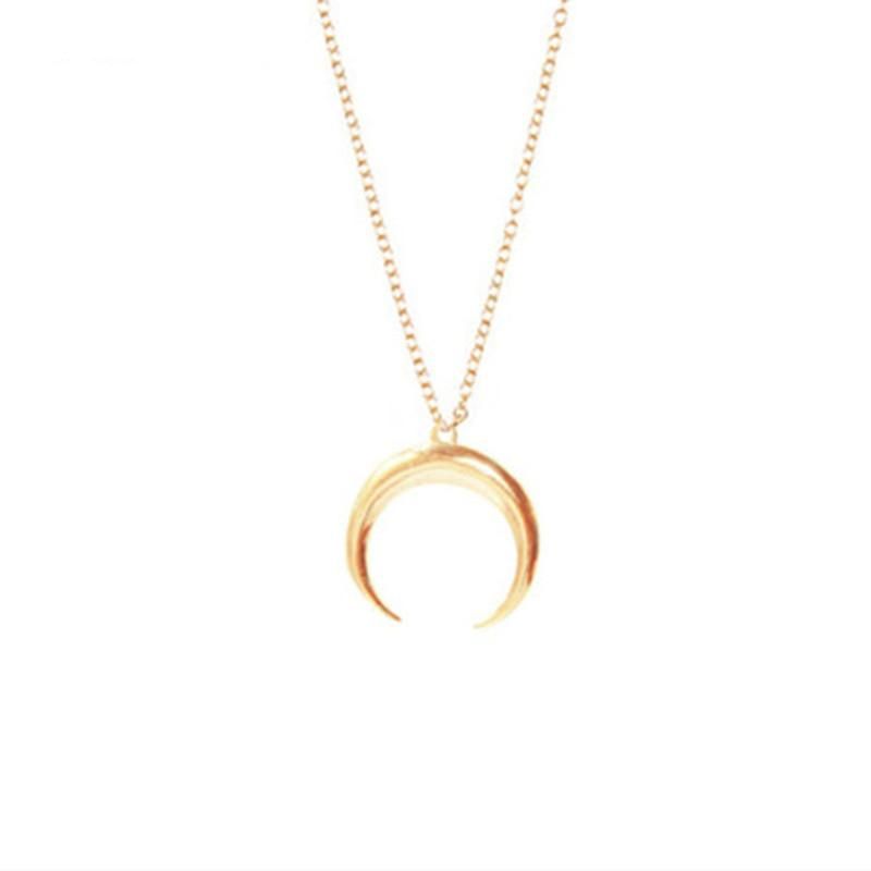 Fashion Plated Gold And Silver Crescent Pendant Necklace Nhcu149800