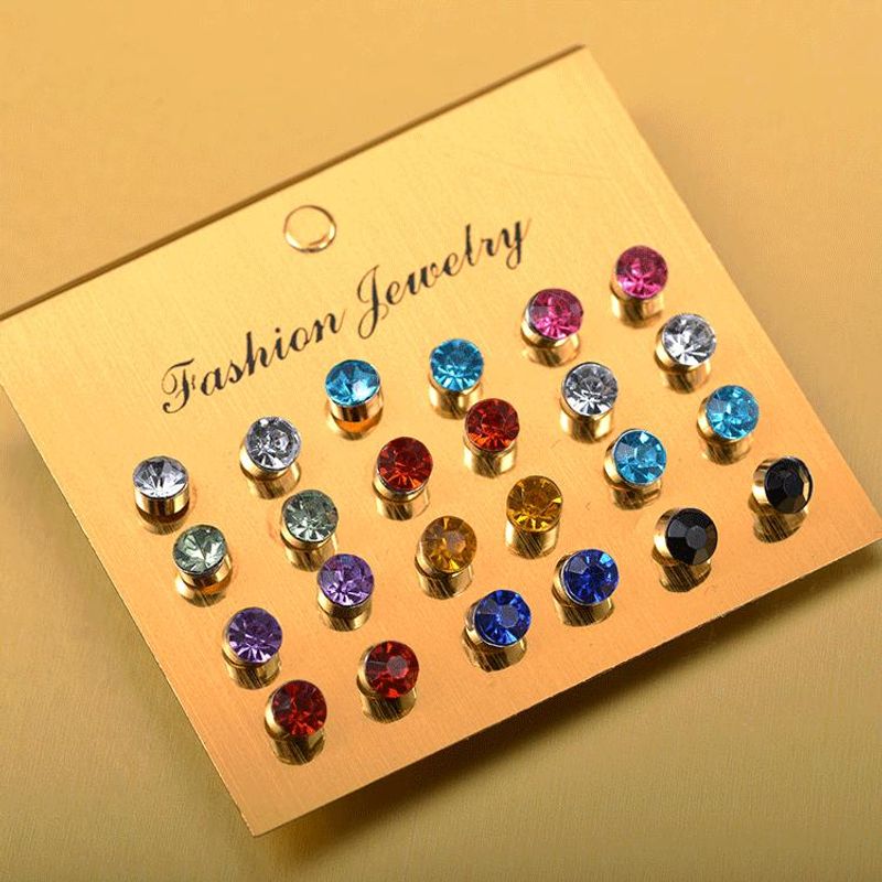 Fashion Small Fresh Color Artificial Gemstone Zircon Small Earrings Nhdp149928