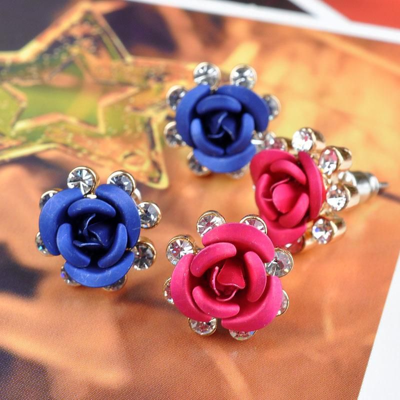 European And American Artificial Gemstone Rose Crystal Flower Earrings Nhdp150083