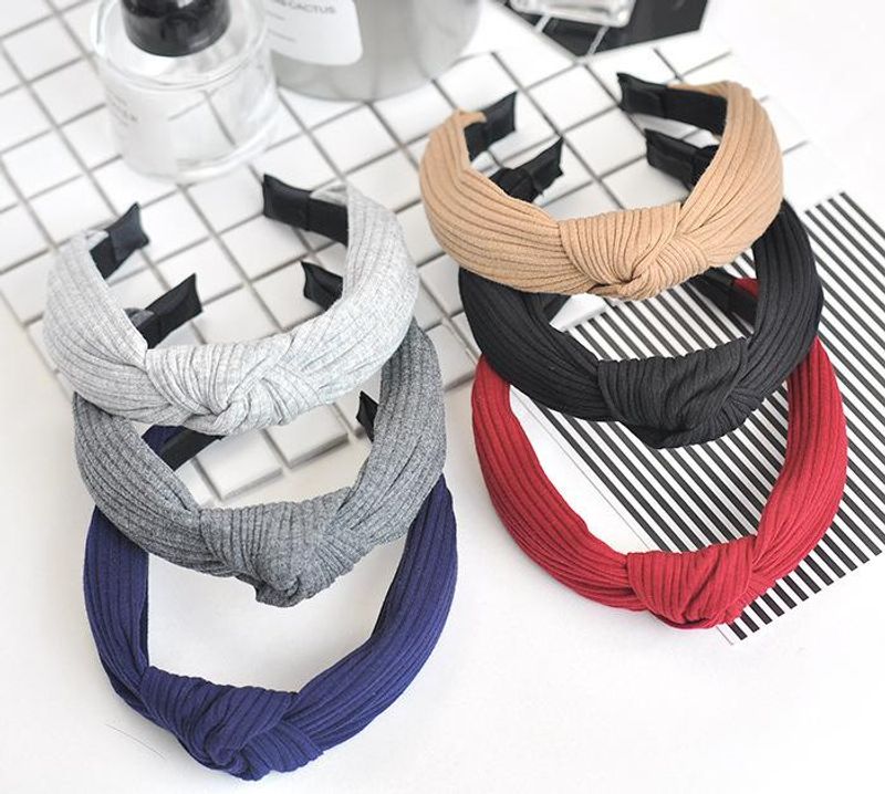 Wide-brimmed Fabric Knit Cross Knotted Headband Nhof150088