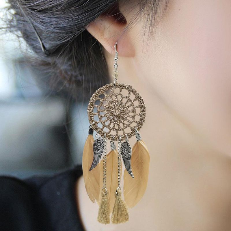 Vintage Ethnic Style Luxury Dream Catcher Feather Earrings Nhdp150102